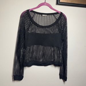 LA Hearts Black Mesh Long-sleeve Crop Top